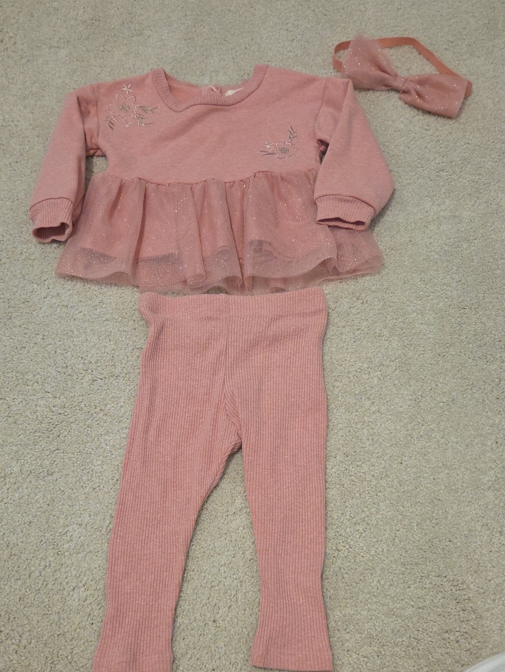 3 Piece Baby Legging And Sweatshirt Set With Headband Pink